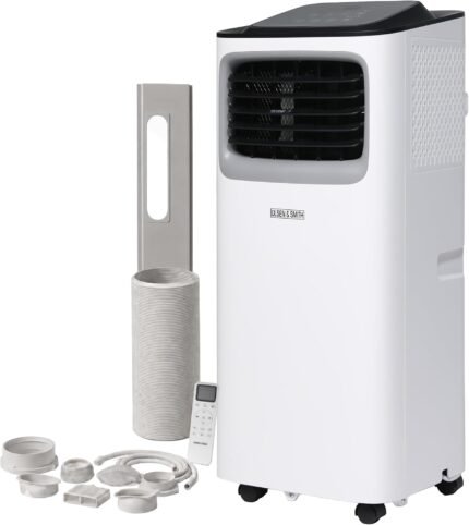 Olsen & Smith 9000 BTU Mobile Klimaanlage & Luftentfeuchter - 3-in-1 Klimagerät mit Abluftschlauch, Schiebefenster-Adapter, 24h-Timer & Fernbedienung - Leise Klimaanlage für Schlafzimmer & Büro, Weiß