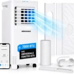 Könighaus Smarte EU Mobile Klimaanlage 7000 BTU – für deutsche Kippfenster geeignet - Kühlung, Entfeuchtung, Ventilator und Luftreinigung – energieeffizient (A) – inkl. Fernbedienung und App