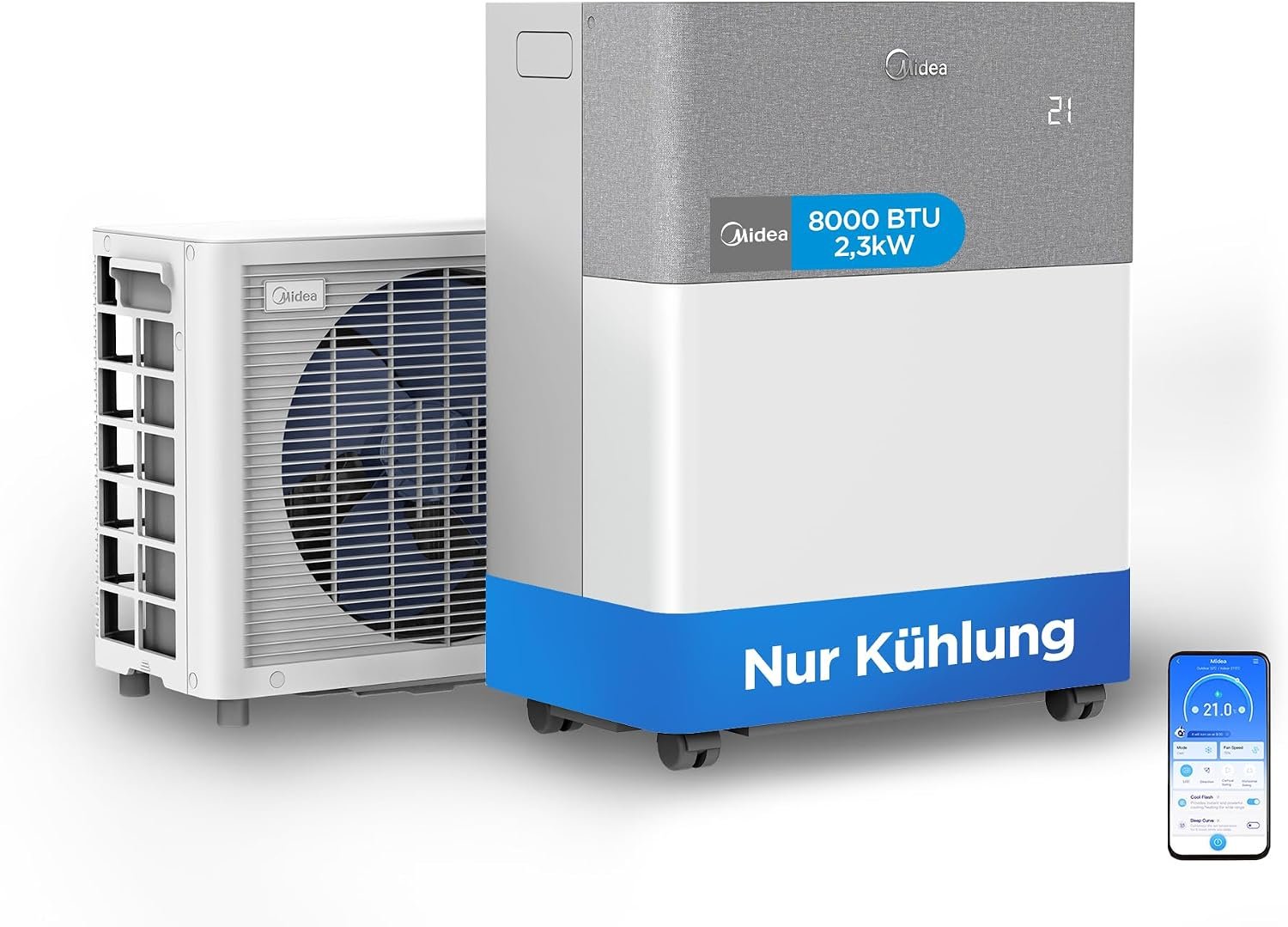 71ZEuMSExZL._AC_SL1500 Midea Portasplit Cool Mobile Klimaanlage, nur Kühlung, A++, 8000 BTU 2, 3kW, für Räume bis zu 28 m² / 70 m³, nur 38 dB(A) im Silent-Modus