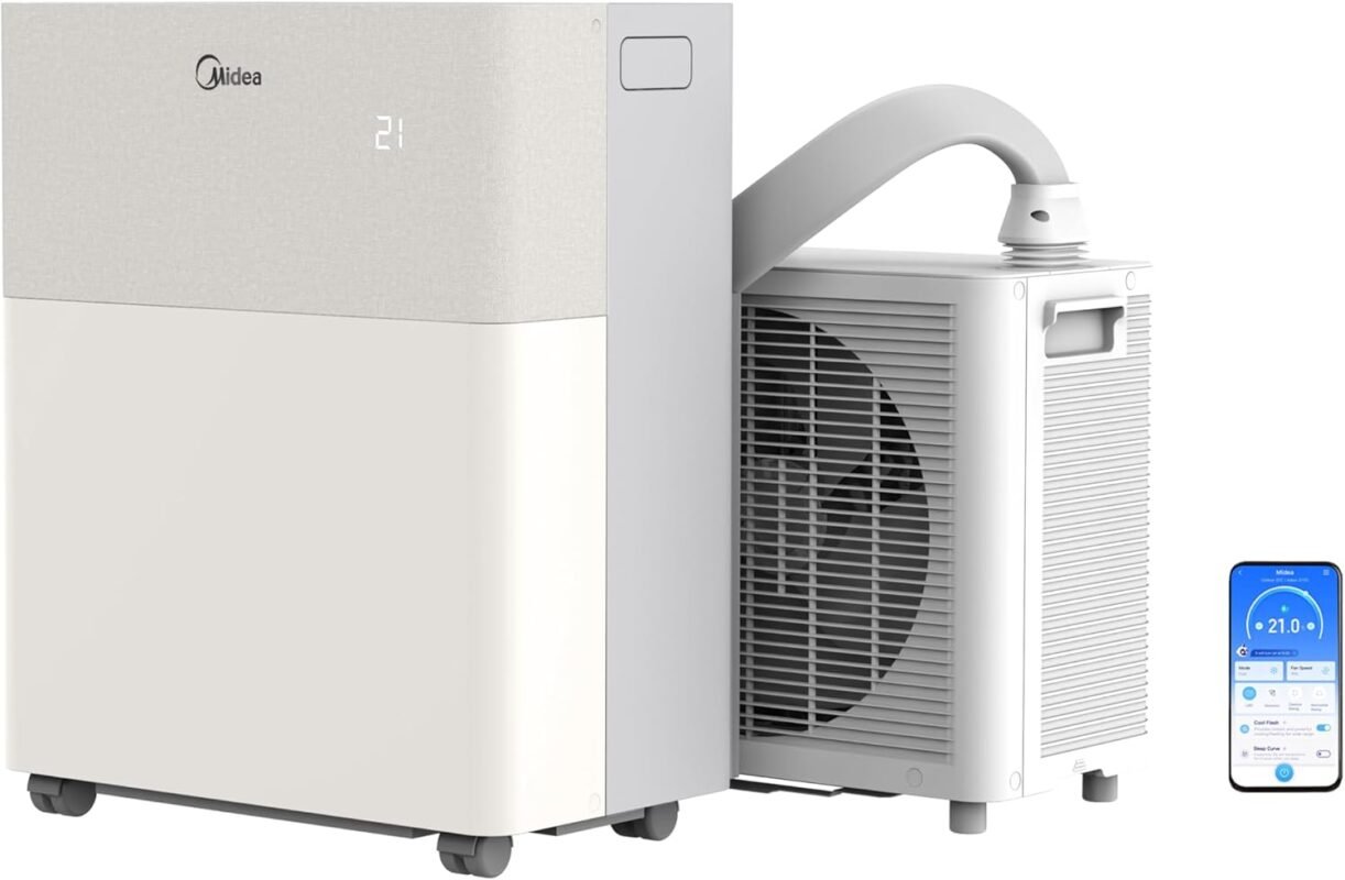 Midea PortaSplit-E Mobile Klimaanlage,Kühlen A++/Heizen A+, 12000 BTU 3,5kW,Mini-Split-Klimaanlage, Farbe Pfirsich,für Räume bis zu 42 m² / 105 m³, nur 39 dB(A) im Silent-Modus [Energieklasse A++]