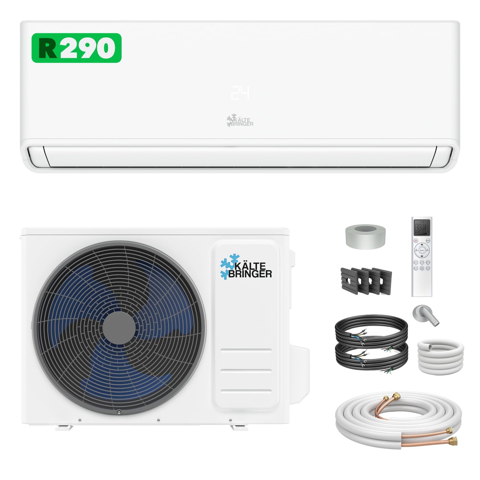 71mkHeZuKnL Kältebringer® Split Klimaanlage 12000 BTU 3,7 kW R290 Kältemittel | Ohne F-Gas - A+++ Klimagerät bis 60 m² - Heizfunktion, WiFi und App, sehr leise, mit 5 m Kupferleitung und Montagematerial