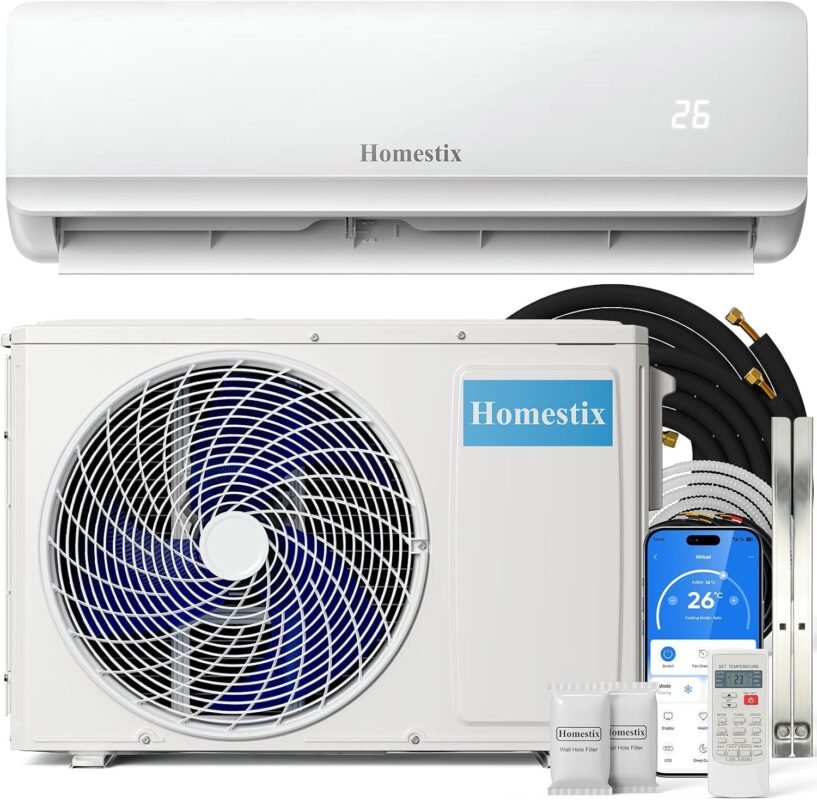 Split Klimaanlage 12000 BTU，4-in-1-Kältegerät mit Heizen, Kühlen, Entfeuchten und Lüften, bis70 m², ultraleise, Fernbedienung & APP, 24h-Timer/Schlaf/ECO-Energiesparmodus, inkl. Montagematerial