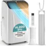 SereneLife Klimaanlage Mobil 14.000 BTU mit Heizfunktion – Kleine Klimaanlage für Zimmer bis 32 m² | Kühlen, Heizen, Entfeuchter & Ventilator | 51 dB | Grau