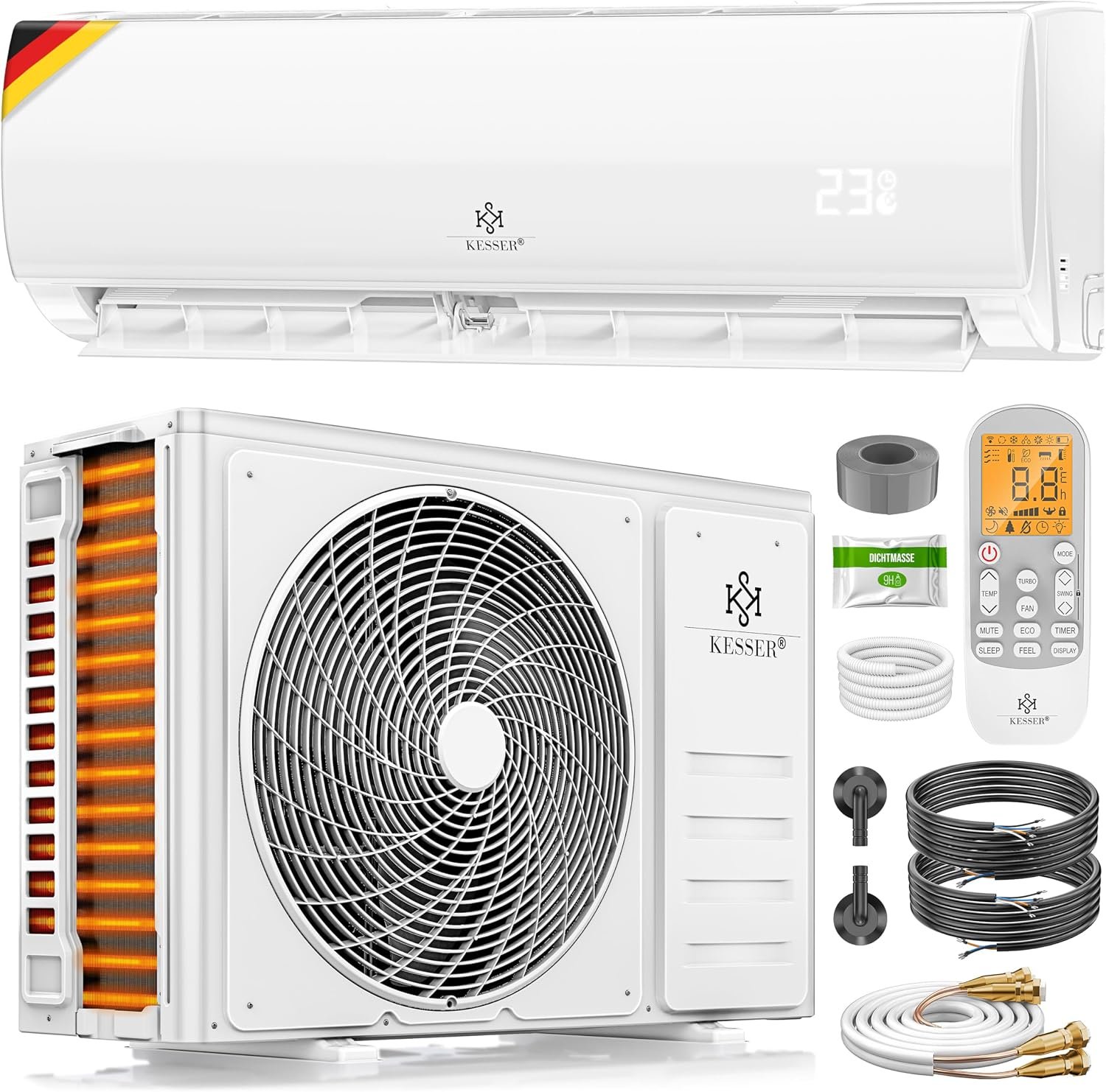 81p57YNJieL._AC_SL1500 KESSER® Split Klimaanlage Set Quick Connect – WiFi & App Klimagerät mit Heizfunktion & Kühlmodus Wandklimaanlage, mit Kupferleitung 18000 BTU 5,3 kW Kältemittel R32 Inkl. Montagematerial